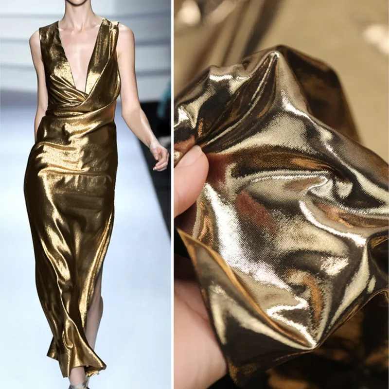 

Gold, Gilding Glossy Imitation Leather Fabric Soft Stretch Bright Gold Dress Wedding Celebration Decoration Performance Clothing