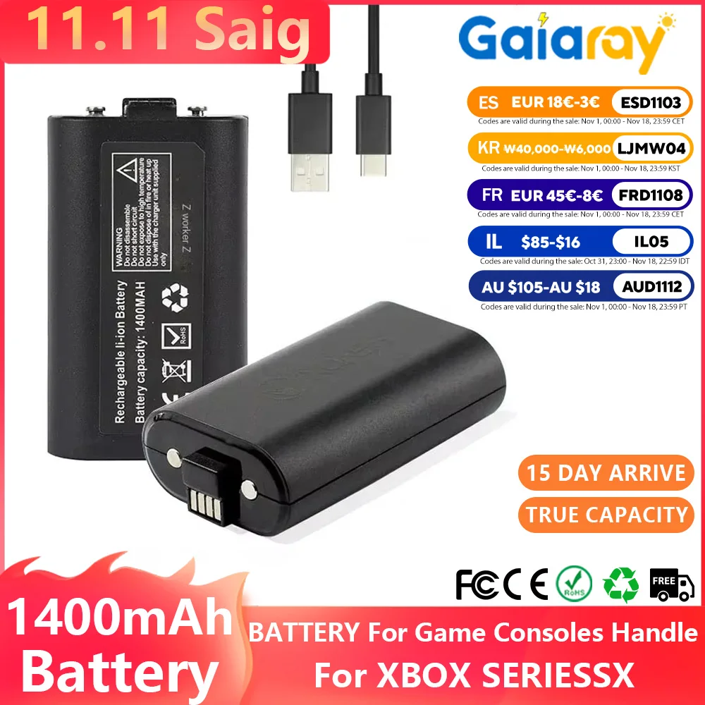 Xbox 시리즈 게임 컨트롤러 콘솔에 적합한 1400mAh 배터리 2.8V 실제 용량 핸들 내장 배터리 게임 패드 콘솔