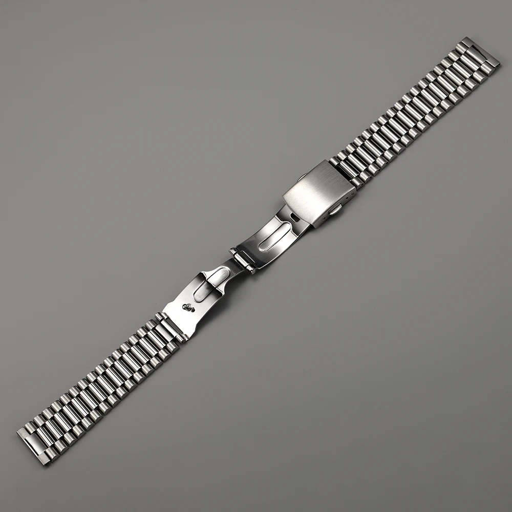 Silver Stainless Steel 18MM 20MM 22MM Flat President Watch Band Strap Band Bracelet Fit For RLX SKX Watch