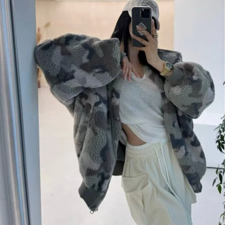 

Ladies Thiened Lamb Fur Jaet Loose Fit Warm Autumn Winter New Sle Retro Versatile Outerwear Women's Faionable Coat