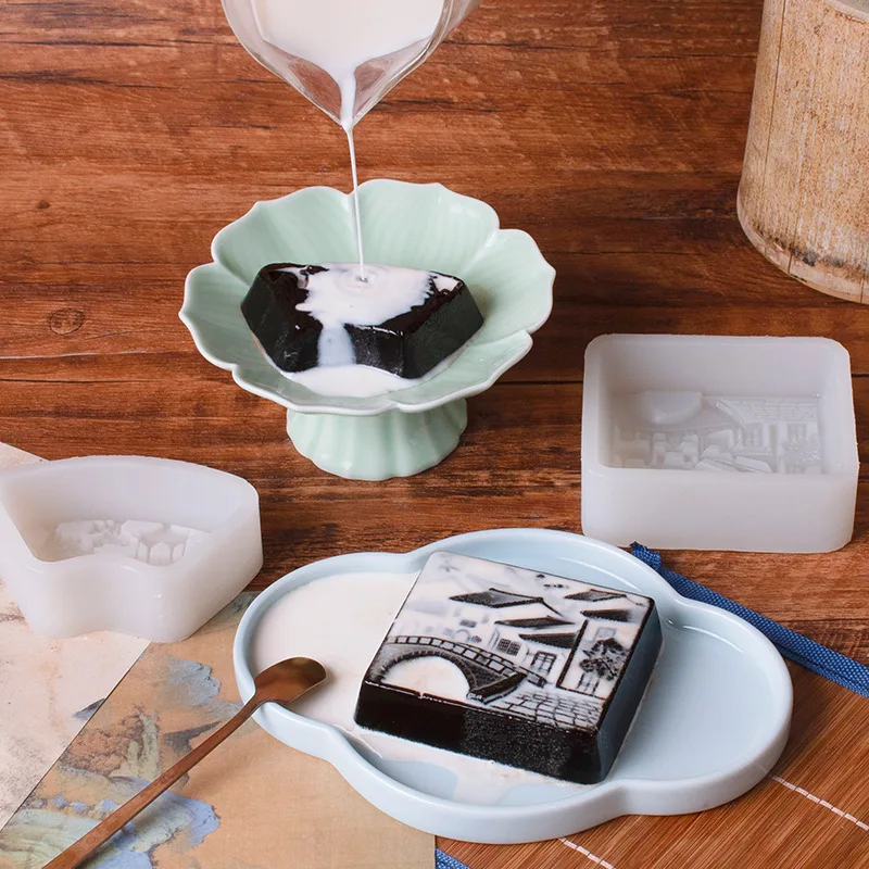 Molde de silicona de gelatina de hierba estilo pintura de tinta china-DIY Guiling Gao, molde de pudín de gelatina para postre asiático y golosinas tradicionales