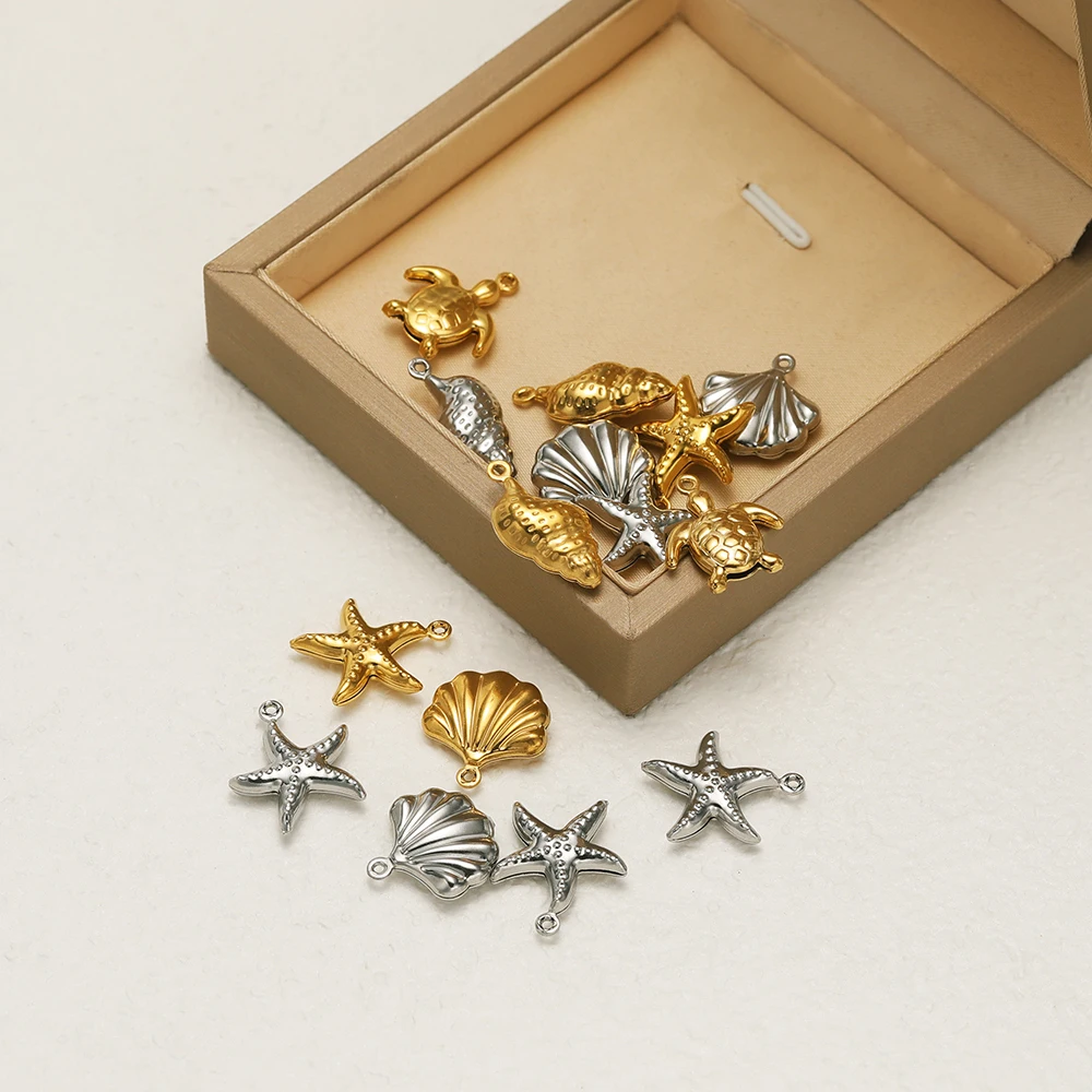 20pcs Hollow Sea Animal Charms Stainless Steel Conch Starfish Pendant for DIY Handmade Necklace Bracelet Jewelry Making Supplies