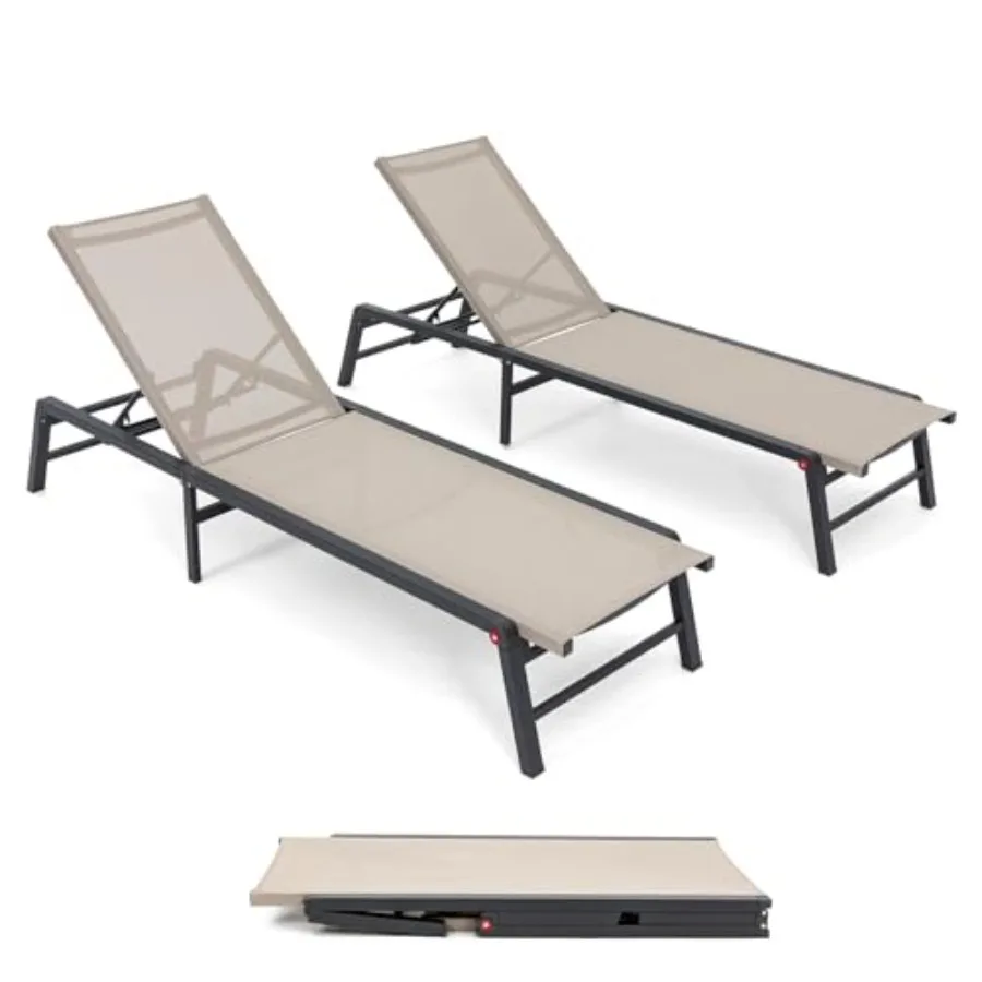 

Chaise Lounge Outdoor, Aluminum Outdoor Chaise Lounge Set of 2 Assemble-Free, Patio Lounger Poolside Lay Flat Sunbathing Adjust
