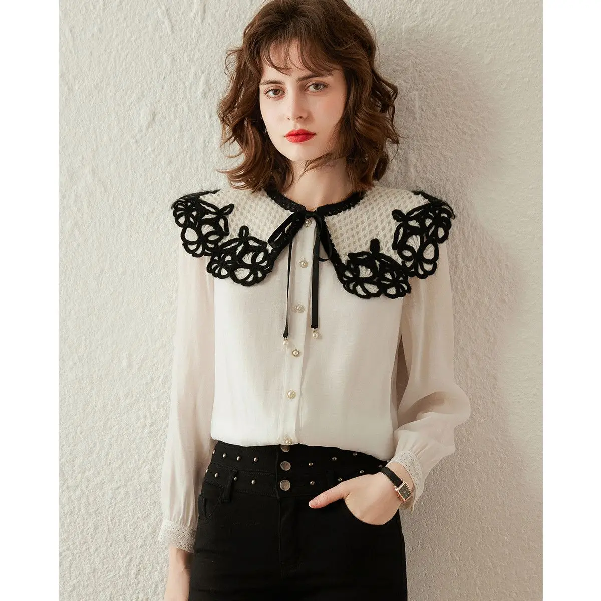Shirt Women Detachable Fake Collar Lace Doll Collar Single Breasted Design Spring And Autumn Models False Collar Clothes Shirt