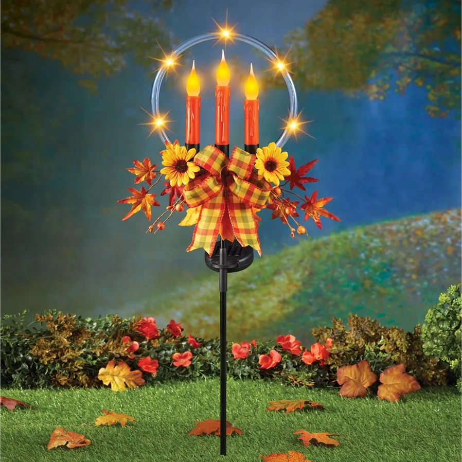 Garden Plaid Bow decorative Solar Autumn Ring Candle Stake