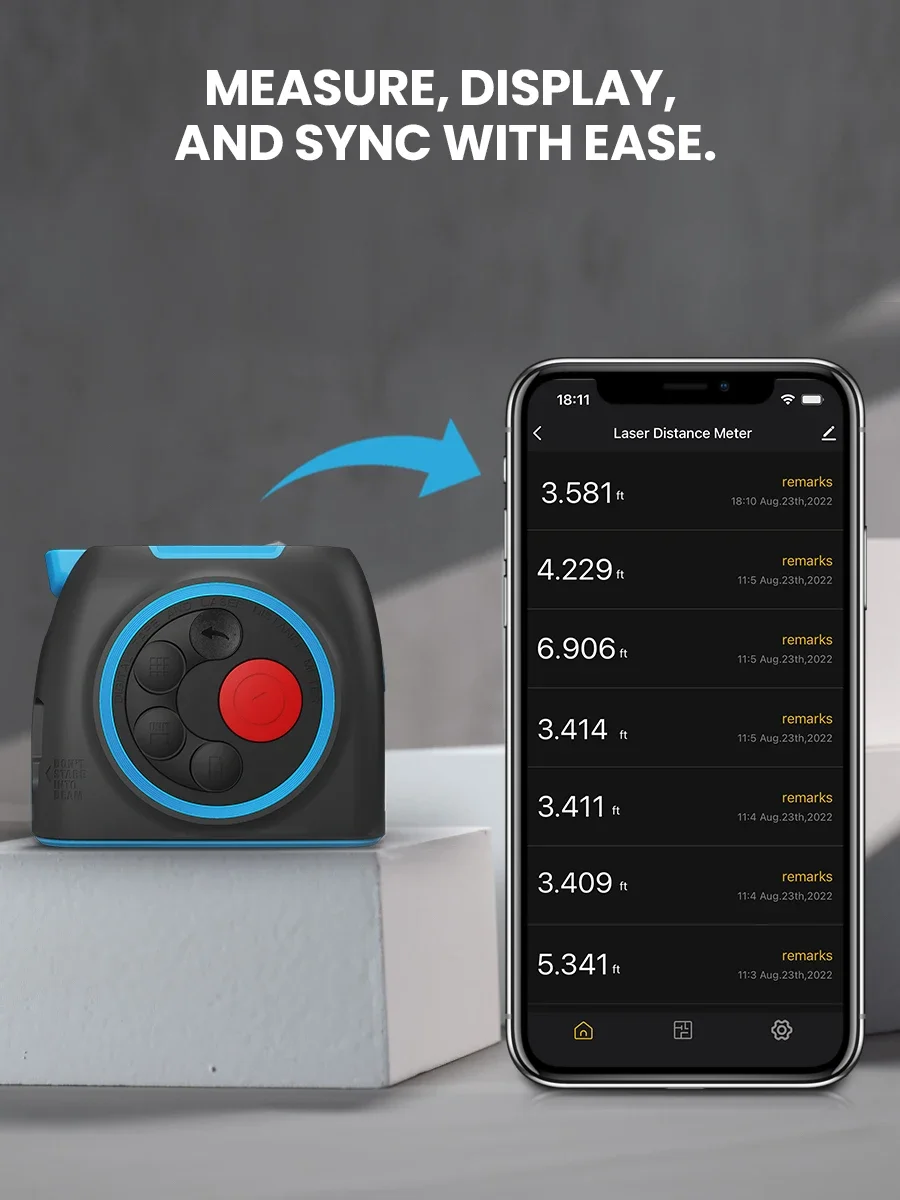 Mileseey Dt30 3 In1 Laser Distance Meter 60m Digital Laser Measuring 5m Tape Measure With Measurement Lcd Display