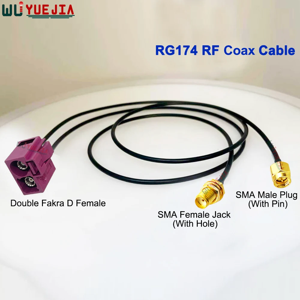 RG-174 Double Fakra D Female to SMA Male Pin + RP-SMA Female Hole 50 Ohm RF Connector Coaxial Cable WIFI Antenna Jumper Pigtail