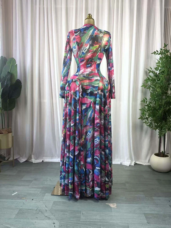 Wunderschöne Bedruckte Damenkleider mit Langen Ärmeln und Knopfleiste Vorne, Luxuriöses Maxikleid, Trendiges 2026 Party- und Abendkleid, Urlaubskleid, Langes Swing-Kleid – Detail 9