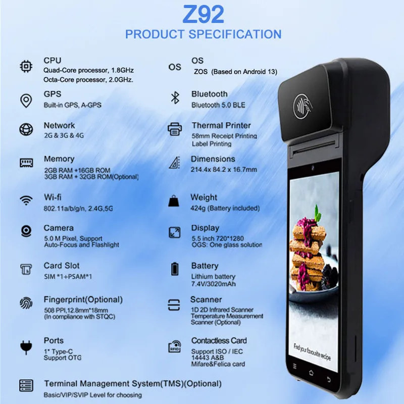 شاشة 5.5 بوصة تعمل باللمس 4G أندرويد 12 POS محطة المساعد الشخصي الرقمي الذكية ماكينة تسجيل المدفوعات النقدية مع 58 مللي متر طابعة الإيصالات الحرارية قارئ NFC الماسح الضوئي #6