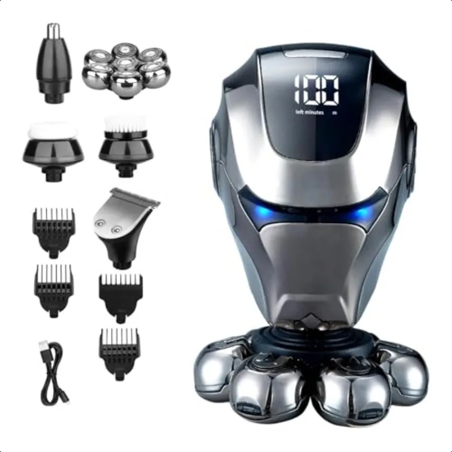 

Electric Head Shaver for Bald Men 6 in 1 Floating Head Shavers with Nose Hair Sideburns Trimmer Face Brush Waterproof Wet Dry 7