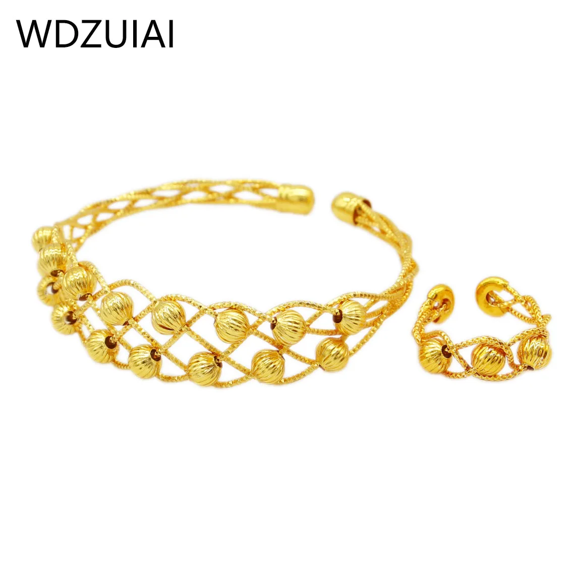 WDZUIAI Trendy Beads Adjustable Bracelet&Ring Jewelry Set French Ethiopian Girls Lady Jewelry Arab Party Jewelry Birthday Gifts