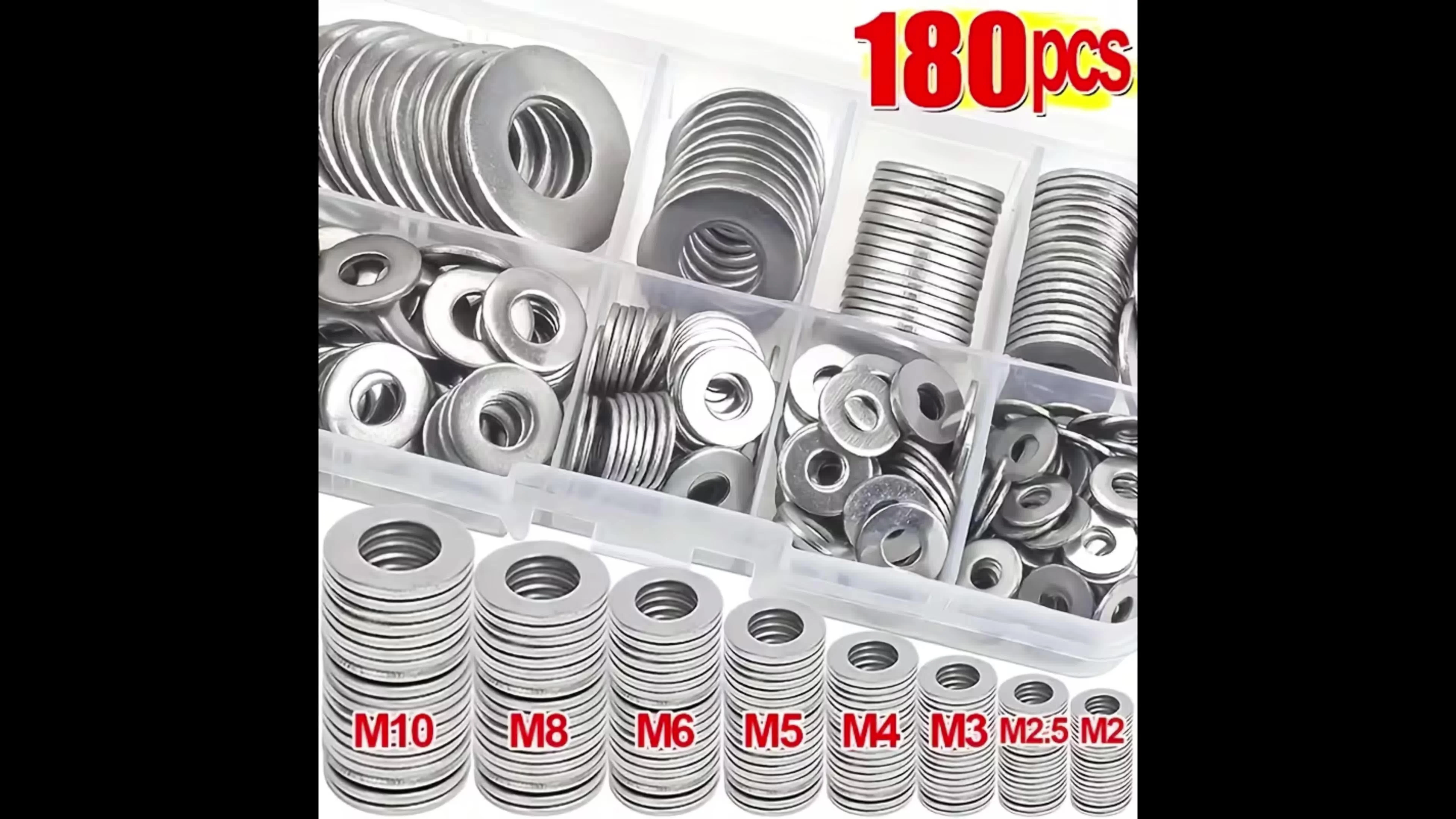 Kit surtido de arandelas planas de acero inoxidable (M2, M2.5, M3, M4, M5, M6, M8, M10) - Adecuado para decoración del hogar y reparaciones de fábrica