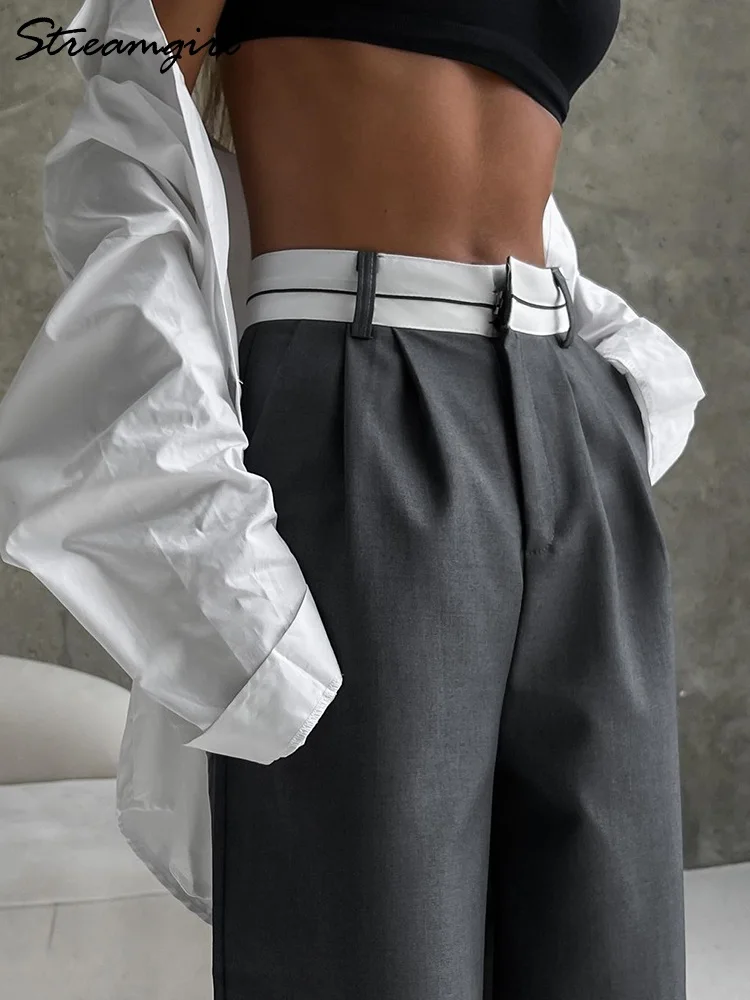 Streamgirl Straight Women Pants High Waist Wide Leg New Arrivals Loose Long Pants For Women Office Formal Trousers Streatwear
