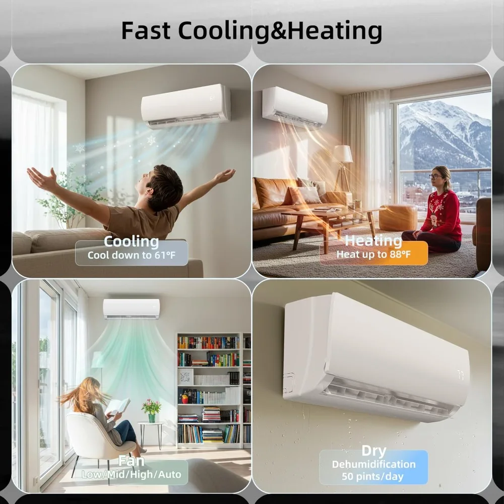 12000BTU Mini Split AC/Heating System,19 SEER2 Energy Efficient Mini Split Air Conditioner, Ductless Inverter AC Unit