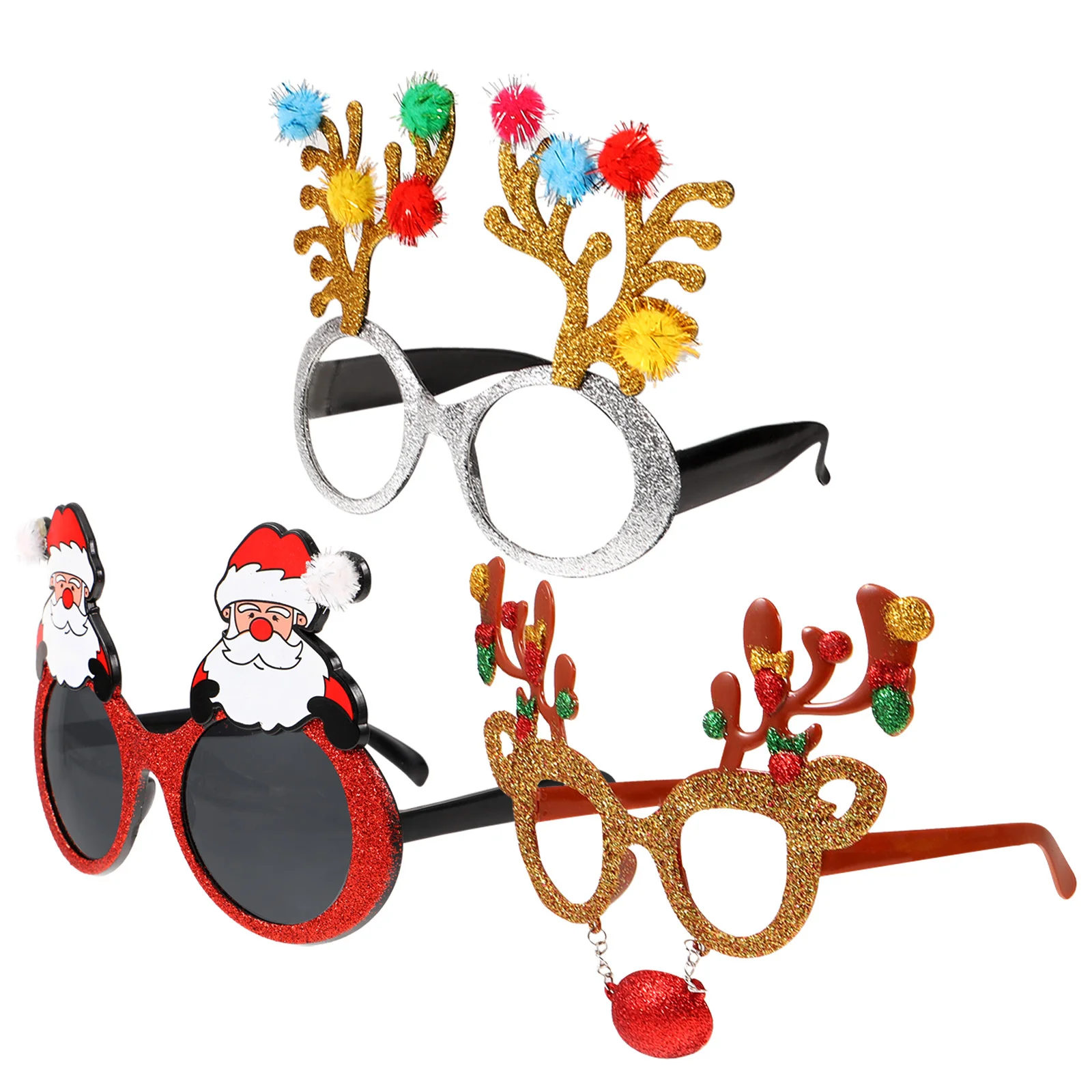 

3Pcs Party Glasses Funny Christmas Glitter Elk Antler Shape Glasses Photo Props Costume Eyewear Xmas Novelty Party Favors