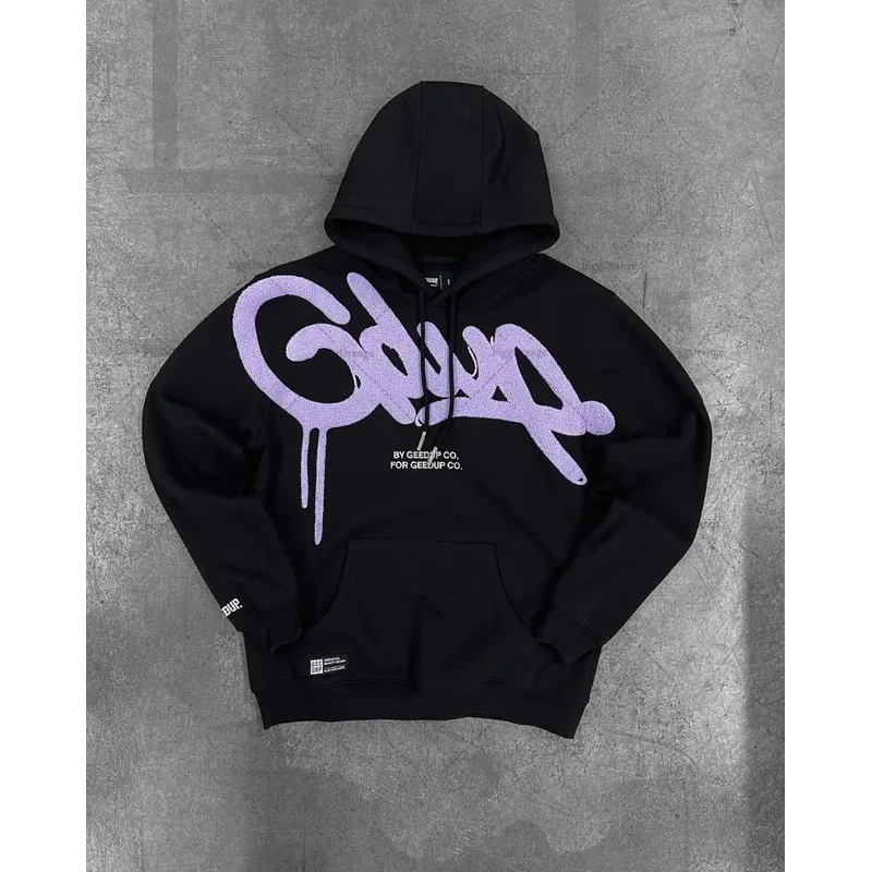 Colorful Retro Punk Letter Embroidery Casual Loose Hoodie Men 2025 High Street Trend Y2K Harajuku Oversized Sweatshirt Women