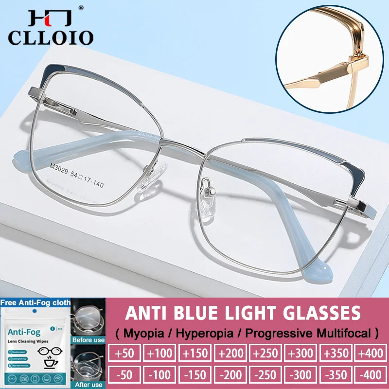 

Очки для чтения CLLOIO от близорукости и дальнозоркости с защитой от синего света для женщин, модные очки в форме бабочки, прогрессивные, с диоптриями, для работы