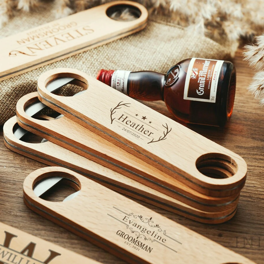 

1/5pcs Personalized Wedding Bottle Opener Wedding Souvenirs Round Head Wooden Bottle Opener Custom Wedding Gifts for Groomsmen