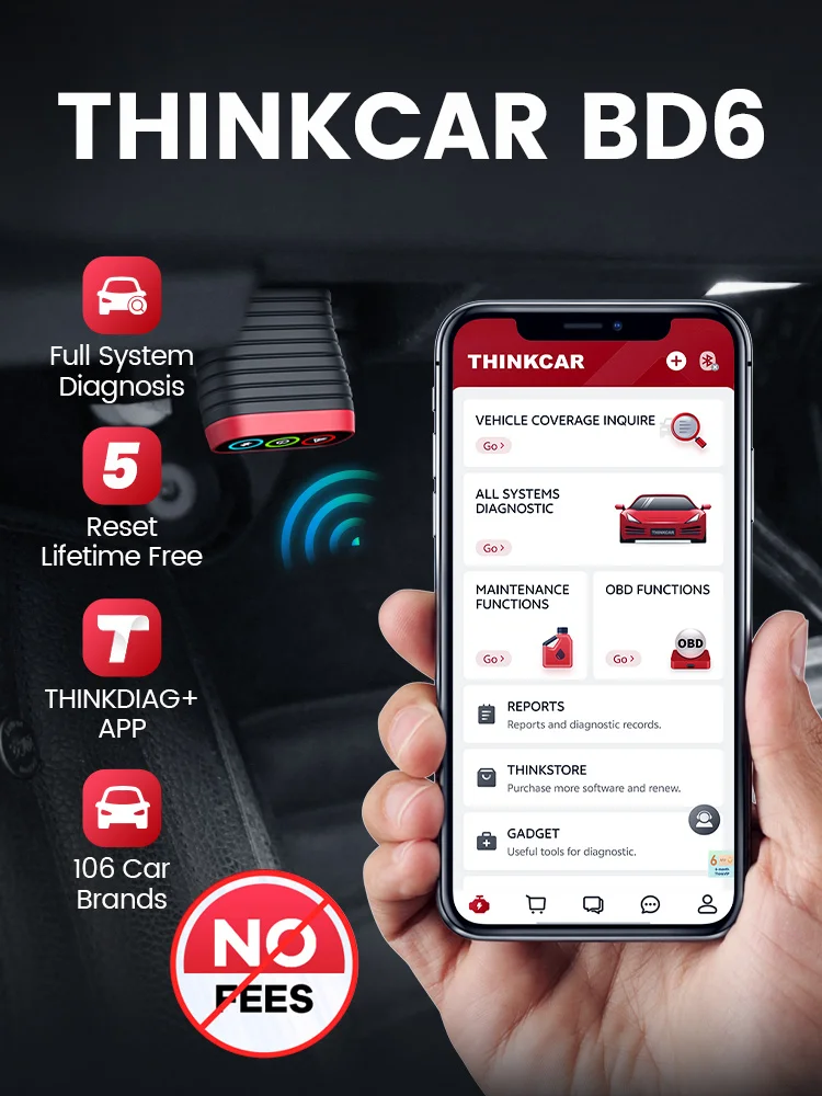 THINKCAR BD6 skaner obd2 diagnostyka Bluetooth pełna diagnostyka układu 5 funkcja resetowania skaner dożywotnia bezpłatna dla wszystkich samochodów — zdjęcie 2
