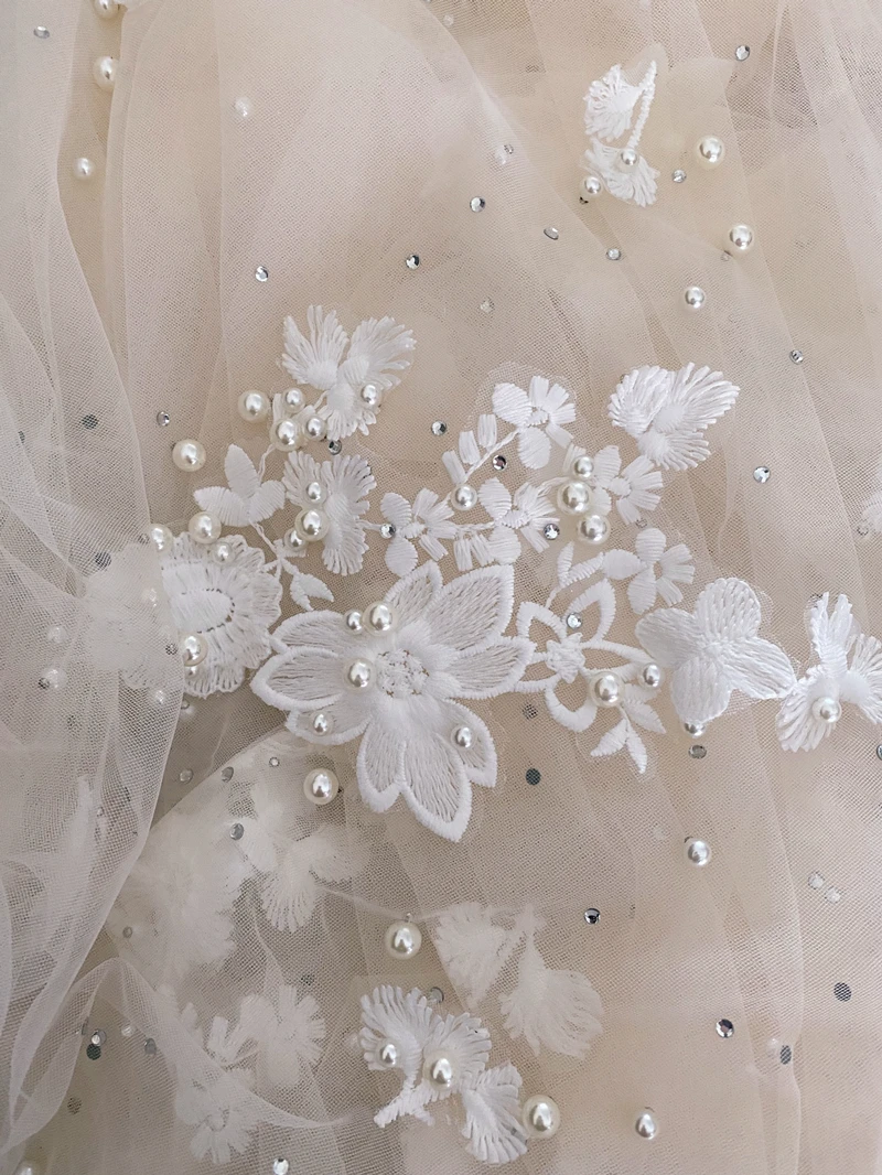 Appliques Wedding Veil 3D Flowers Pearls Bridal Veils Chapel Length Elegant beaded Bride Veils Wedding Accessories