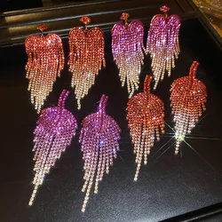 Long Tassel Rhinestone Drop Earrings Golden Leaf Dangle Earrings for Women Fashion Jewelry Accessories