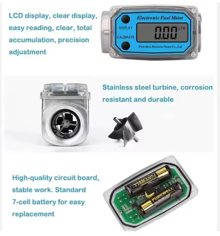 고온 120 ℃   액체 디지털 터빈 유량계 SS304 2인치 터빈 물 연료 디젤용