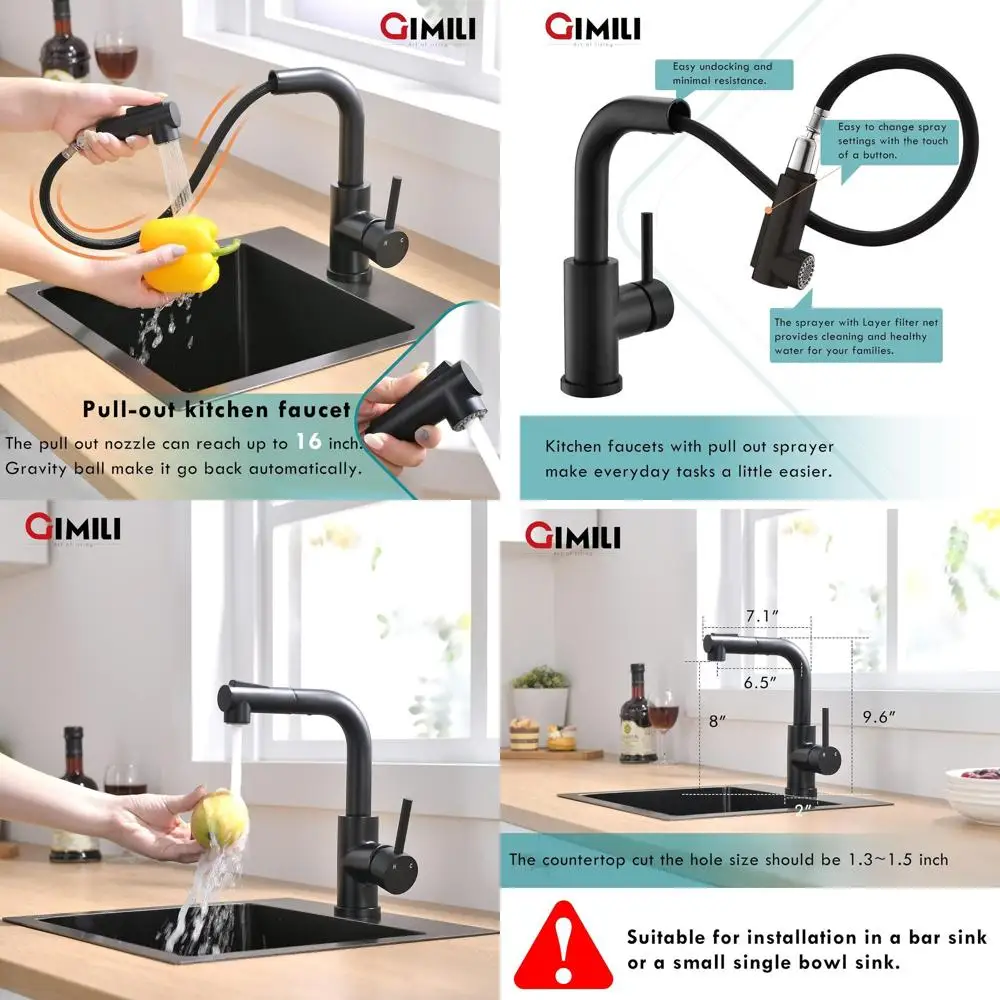 

Матовый черный кухонный смеситель с одной ручкой и выдвижным распылителем для подачи горячей и холодной воды