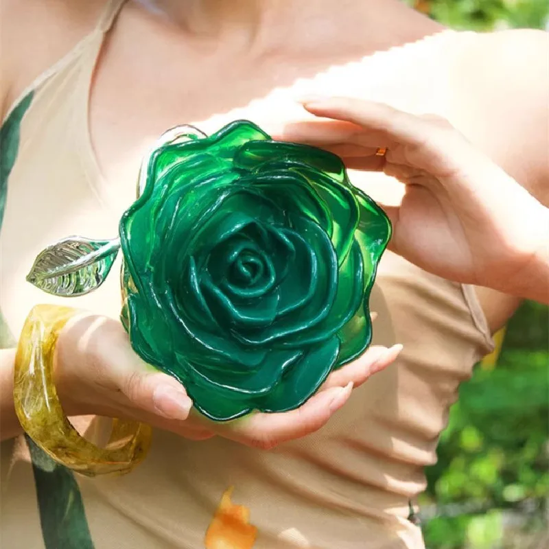 

Luxury Designer Acrylic Solid Rose Flower Clutch Purse For Wedding Party Women's Handbag Fashion Evening Bag Crossbody Bag