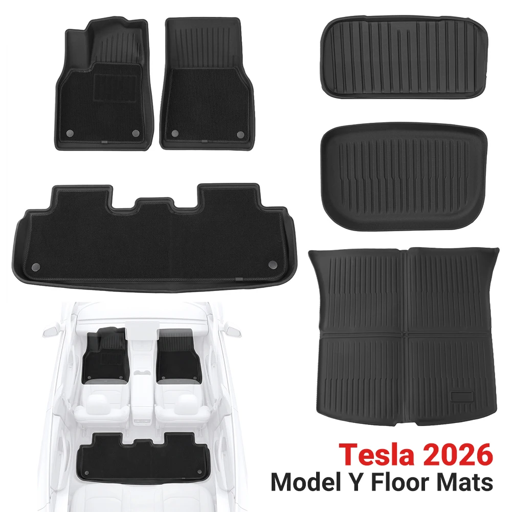 

Комплект автомобильных ковриков и защитных накладок для багажника из TPE для Tesla Model Y Juniper 2025-2026. Автомобильные коврики и аксессуары для Tesla.