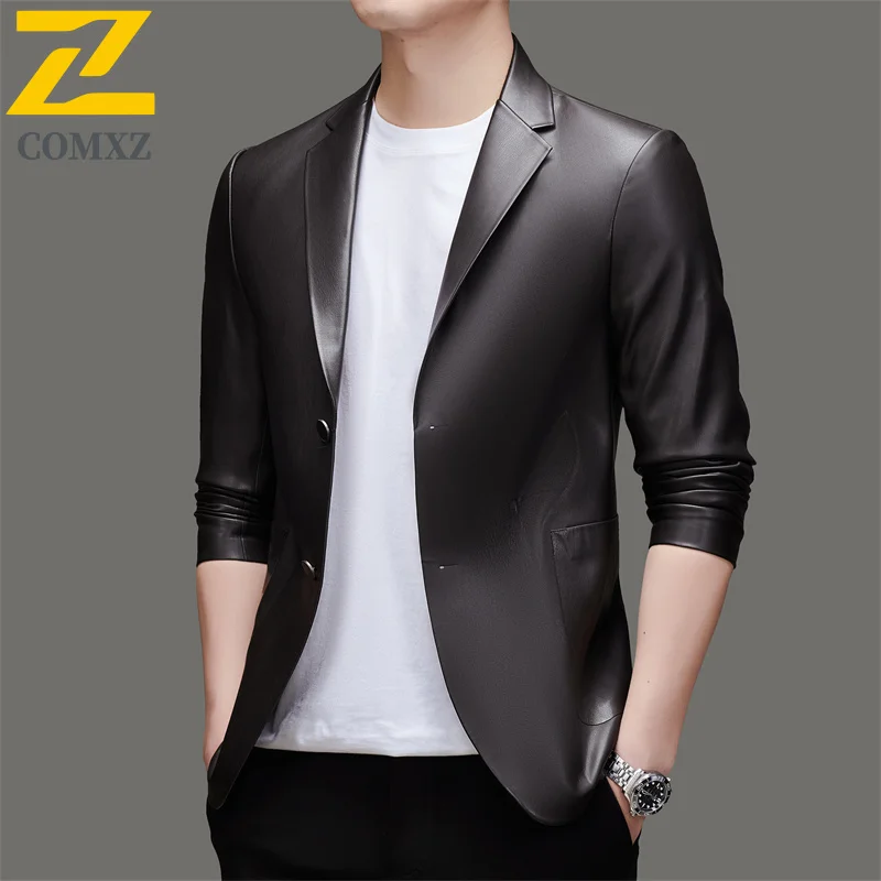 

Leather Jacket Autumn 2025 Business Casual Premium Blazer Lapel Comfort Outerwear Stylish Gentleman Office Wear Leather Coat
