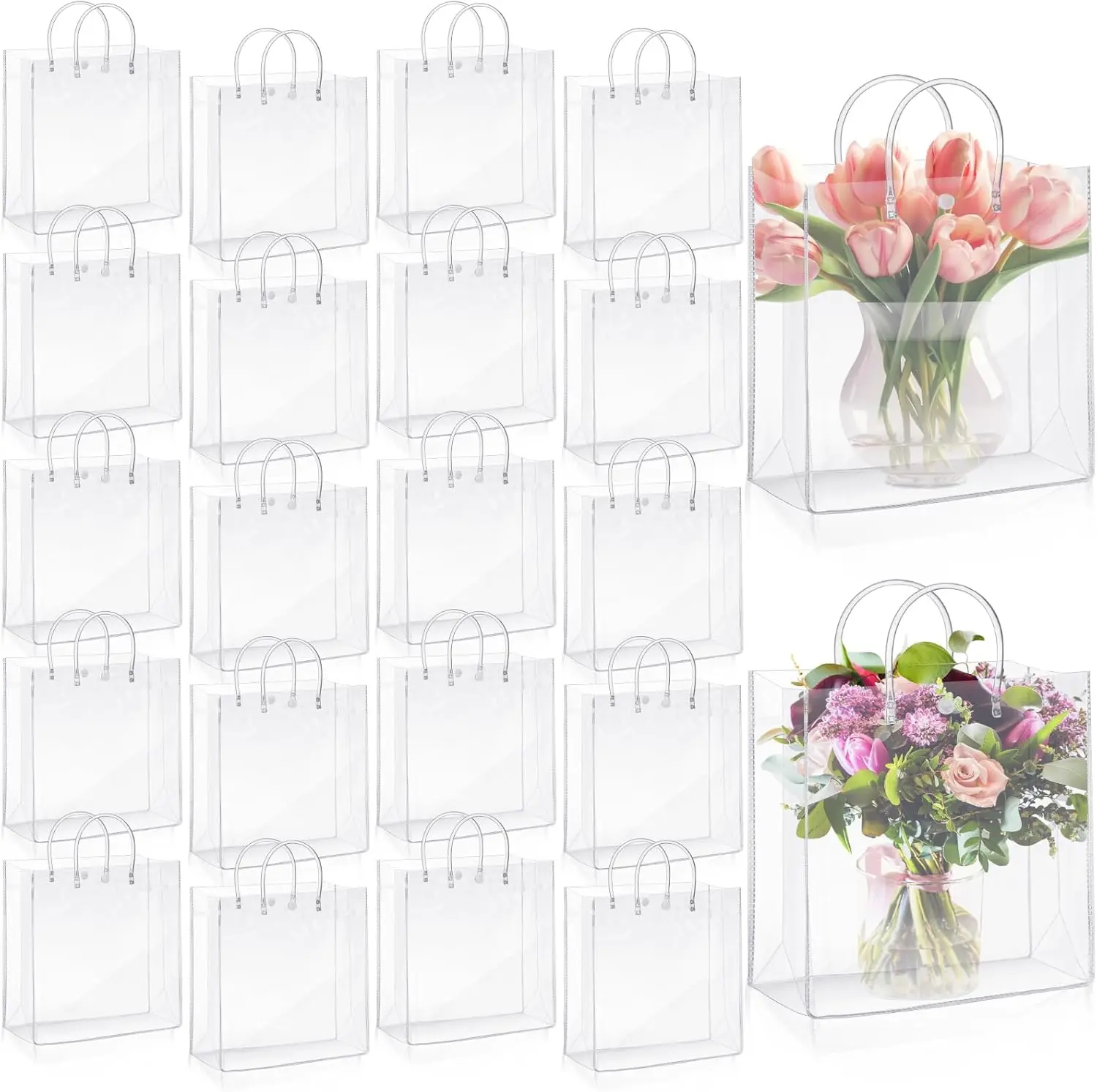 

Plastic PVC Gift Bags Transparent Reusable Tote Bags Candy Goodie Bags for Wedding Shopping School Birthday Party Supplies