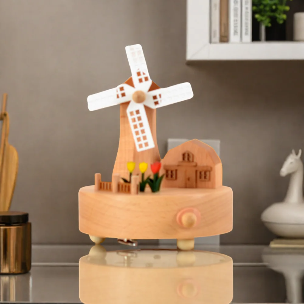

Popular Gifts Music Box Farm Windmill Wooden Music Box Dec For Home Decoration