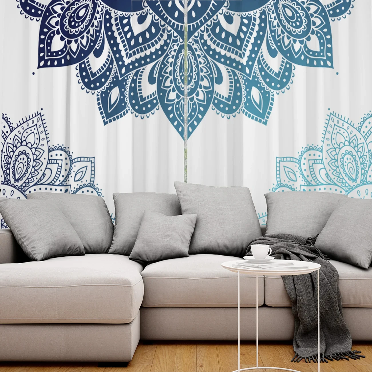 Carved Mandala Flowers Abstract Pattern Circles High Shading Window Curtains Scenic Blackout Drape for Living Room Decorative