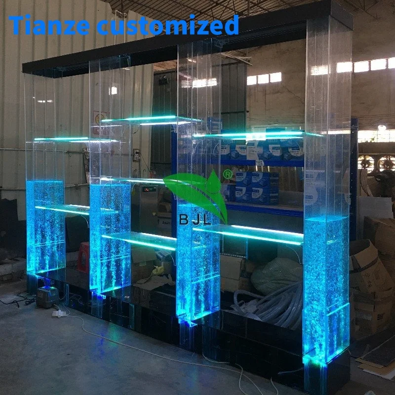 (Customized) LED luminous bar furniture water bubble wall and light color changing acrylic wine display cabinet