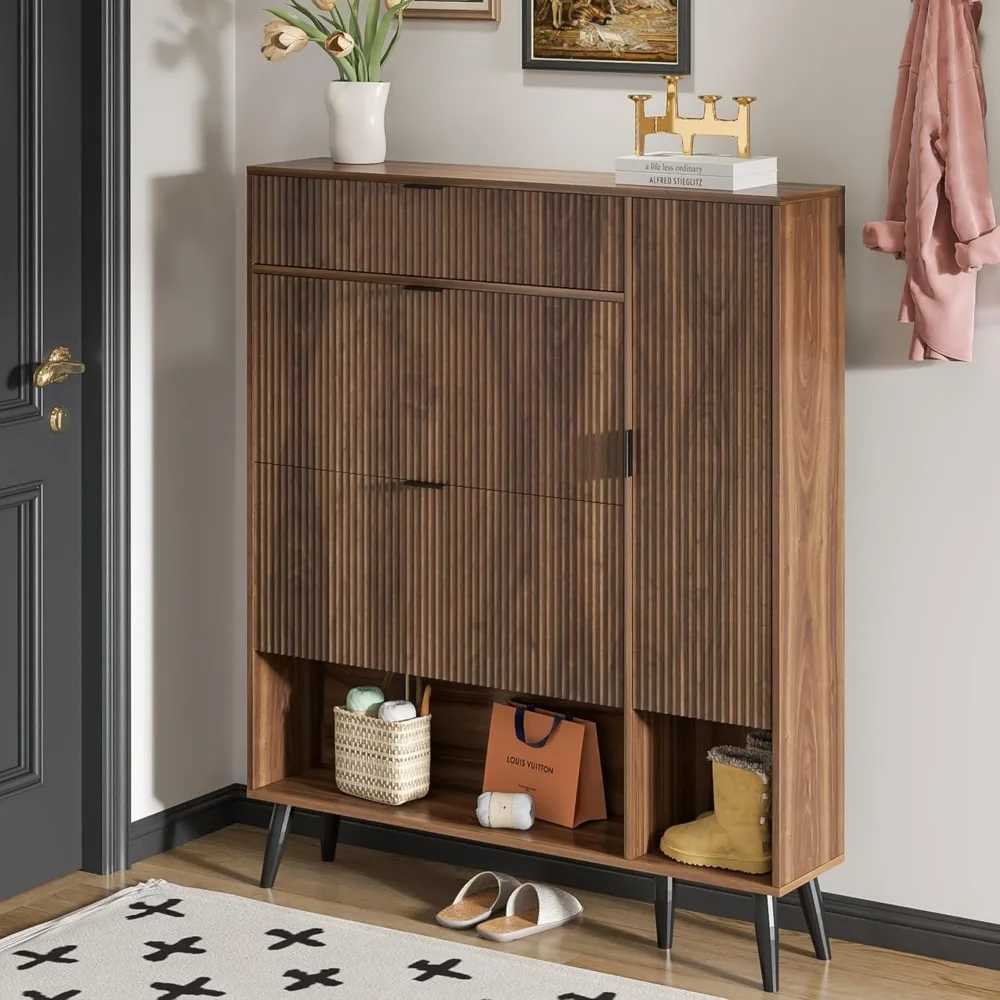 

Shoe Storage Cabinet with 2 Flip Drawers, Narrow Shoe Cabinet for Entryway, Freestanding Slim Hidden Shoe Organizer Cabinet with