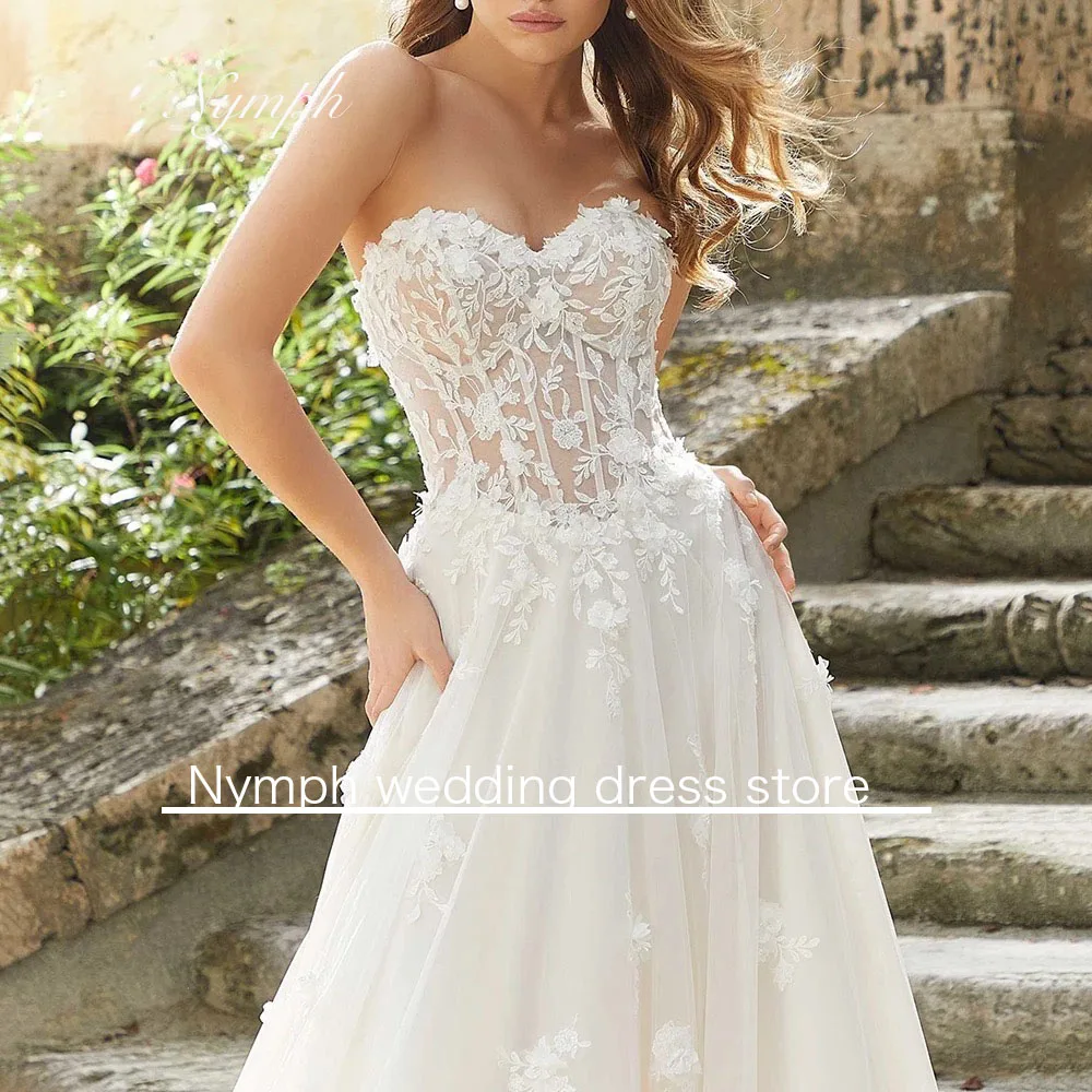 Suknie ślubne w stylu nowoczesnym, z dekoltem w serduszko, fason A-line, trenem zamiatającym, bez rękawów, tiulowe suknie ślubne, Vestidos De Novia