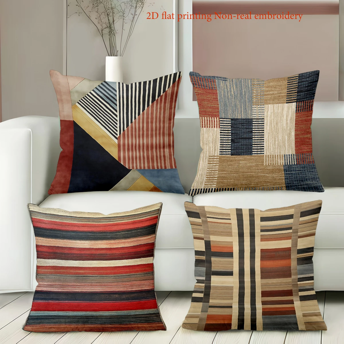 Modern Geometric Pattern Decorative Throw Pillow Cover 2D Printed Polyester Sofa Cushion Case for Home Decor