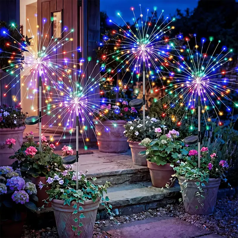Solar Firework Lights Outdoor IP65 Waterproof Solar Dandelion Lawn Lamp for Pathway Garden Terrace Villa Decorative