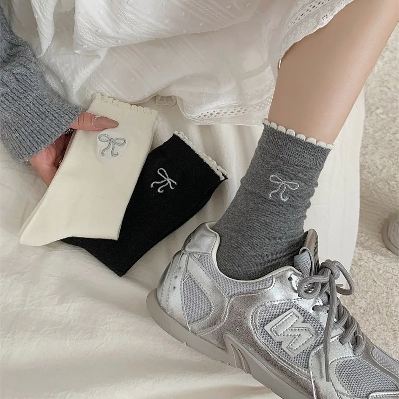 Sock Children Bubble Lace Embroidered Bow Versatile Ins Trendy Mid Tube Cotton Socks Korean Version Ballet Style Dressing