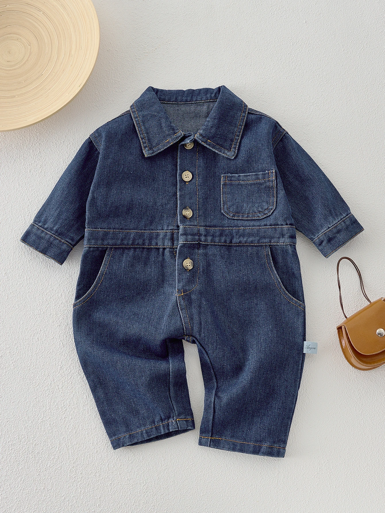 

Джинсовые комбинезоны с длинными рукавами для мальчиков и девочек осенью и зимой, однотонные, повседневные и простые, длинные комбинезоны с лацканами c