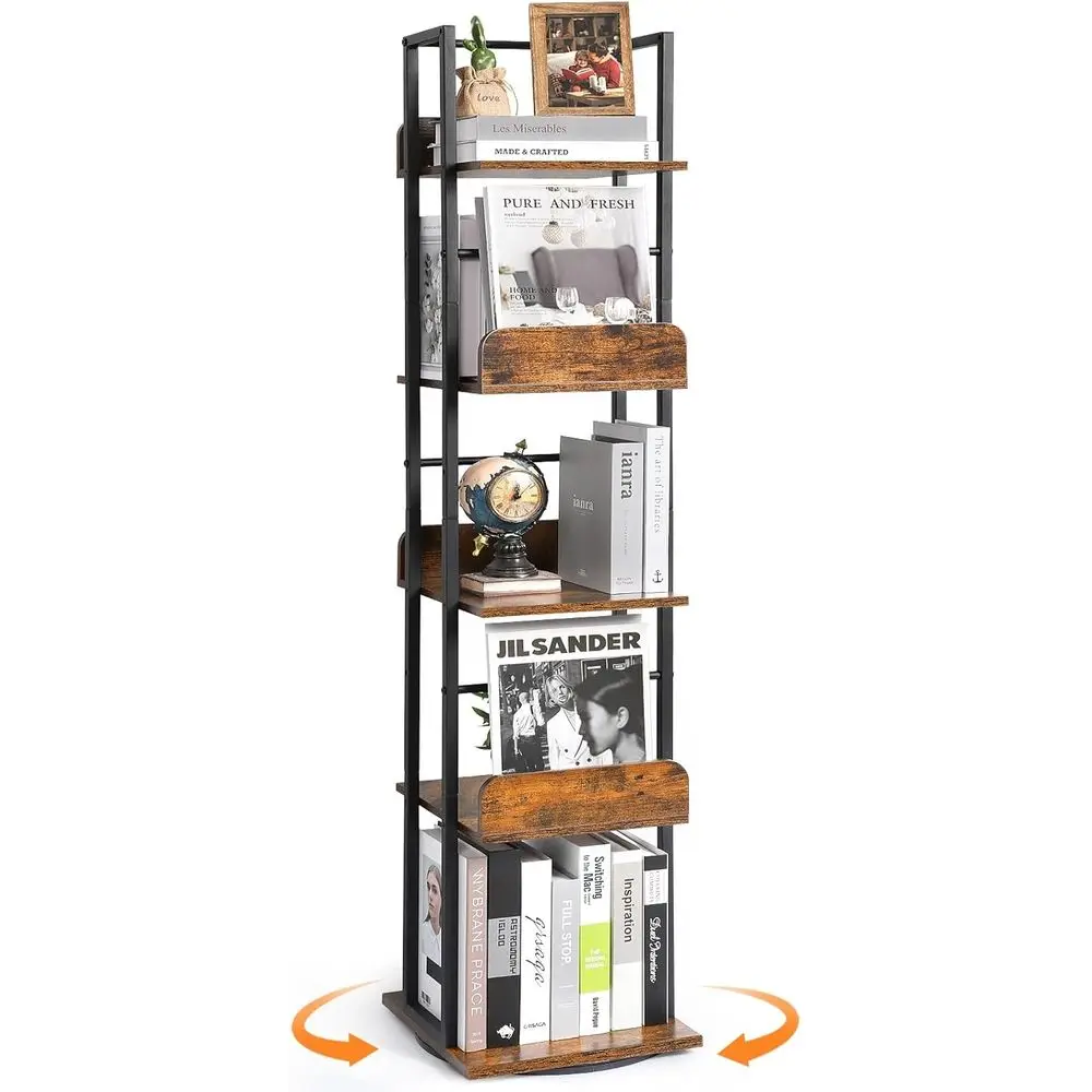 

Rotating 360 Display Spinning Bookshel Tower, 5-Tier Narrow Bookcase, Tall Industrial Book Shel Organizer, Small Book Shelves fo