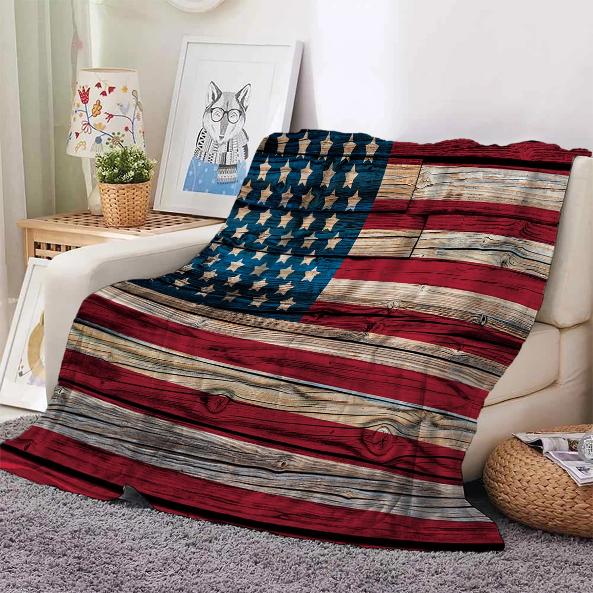 2024 Flag Throw Blanket On Sofa Bed Flannel Kids Adults Air-conditioning Nap Blanket Camping Single-side Soft Thin Blankets