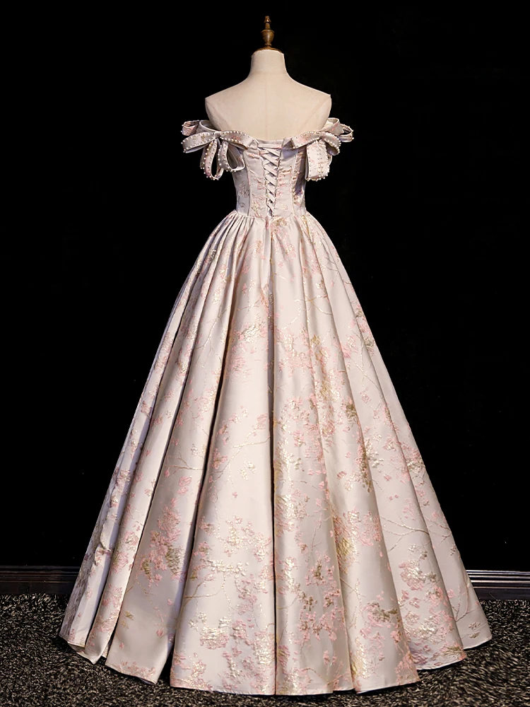 Vestidos de Noche sin tirantes con hombros descubiertos para mujer, diseño acampanado, lazo, boda, cintura delgada, vestido de fiesta para banquete