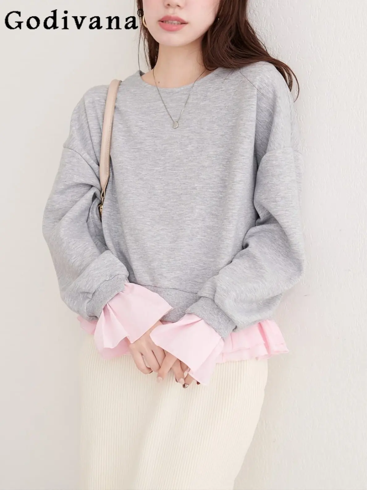 

Новая женская толстовка в японском стиле с круглым вырезом и длинными рукавами, модный повседневный свободный универсальный топ, весна 2026