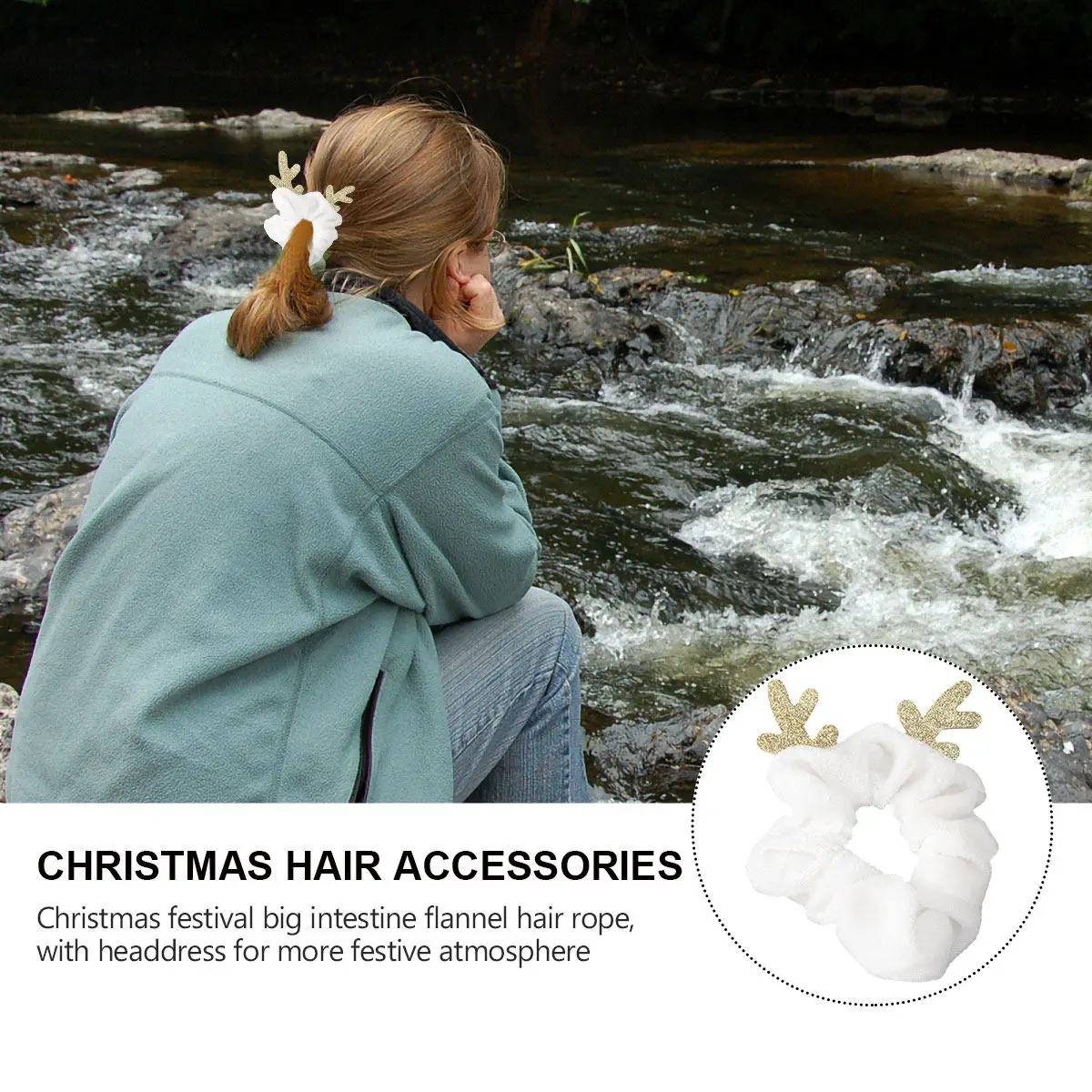 

1Pcs Elk Hair Rope Christmas Antler Design Stretchy Elastic Ponytail Holder for Women Cloth Hair Accessory Fashionable