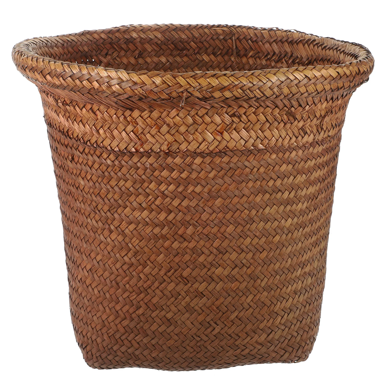

1pc Woven Waste Basket Natural Straw Design Smooth Edges No Cover Home Office Bedroom Bathroom Decorative Storage Garbage Can
