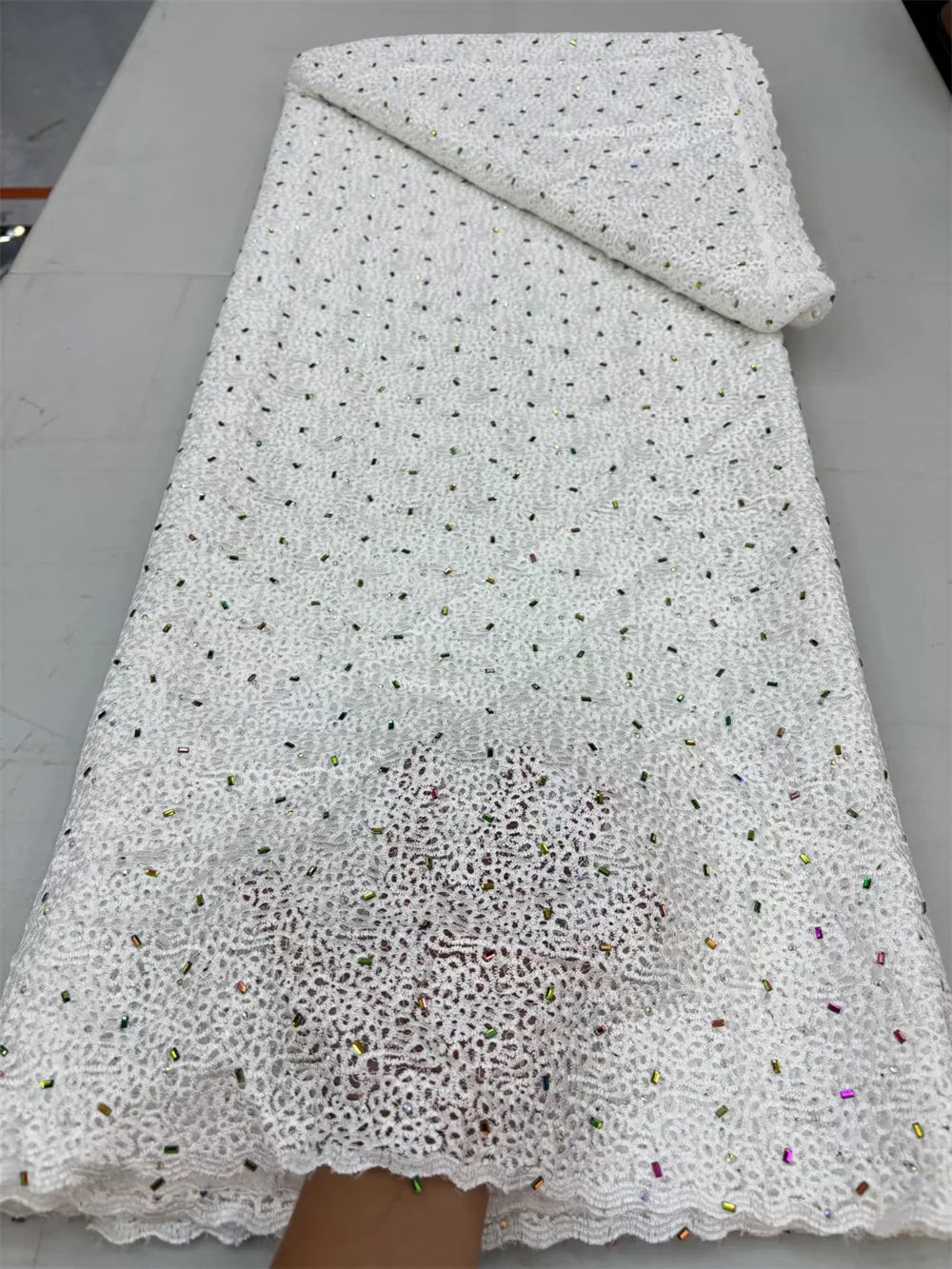 

White Nigerian Guipure Cord Lace Fabric African Embroidery Fabric 2025 High Quality Stones For Elegant Women Party Sewing Hm64-1
