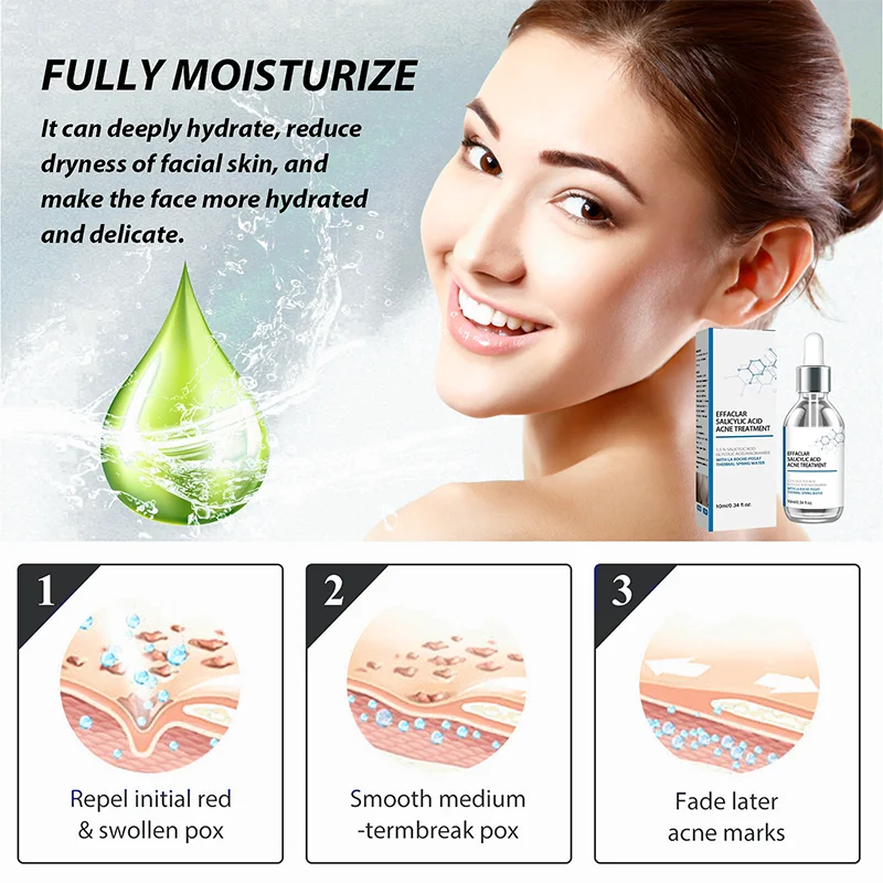 3RD Salicylic Acid Solution Essence Acne Spot Removing Shrink Pores Oil-Control Brighten Serum,Diminish Acne, Moisturize, Soothe