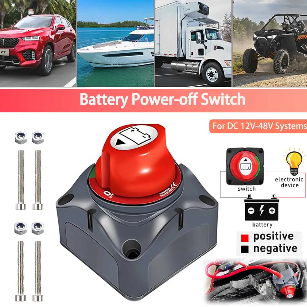 Interruttore di disconnessione della batteria, interruttore portatile per la disconnessione della batteria marina, 12V-48V CC, con placche laterali rimovibili, per auto, barche, camper, quad, veicoli
