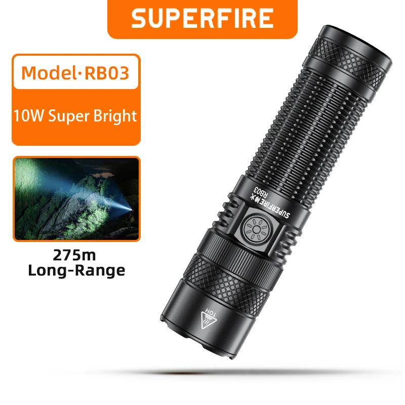 

SUPERFIRE RB03 Led 1000Lumen Flashlight Powerful EDC Torch Portable Zoom Type-C Rechargeable Telescopic Focus Outdoor Lantern